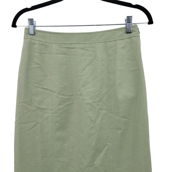 Vintage 80s Chadwick's Sage Green Maxi Skirt 6 Rayon Straight Back Slits Modest - Picture 3 of 11